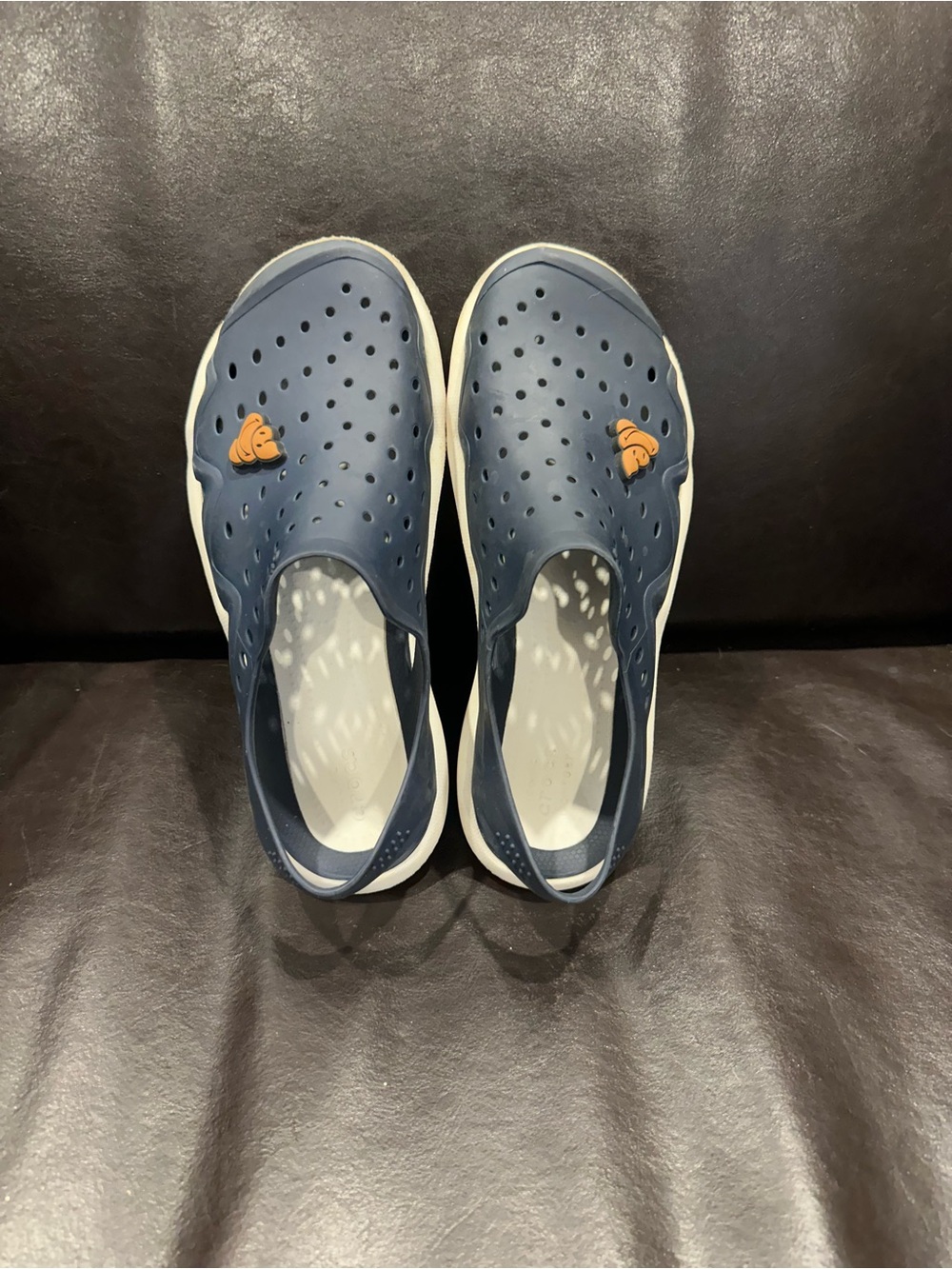 Navy Slip-On Perforated CROC Loafers with White Sole &emoji croc charm M6